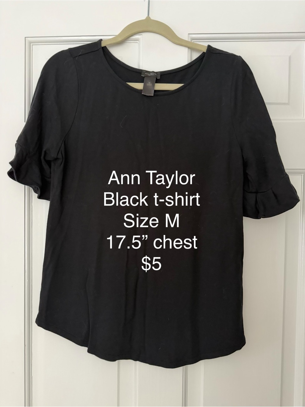Ann Taylor Black Short-Sleeve Ruffle Detail Top
